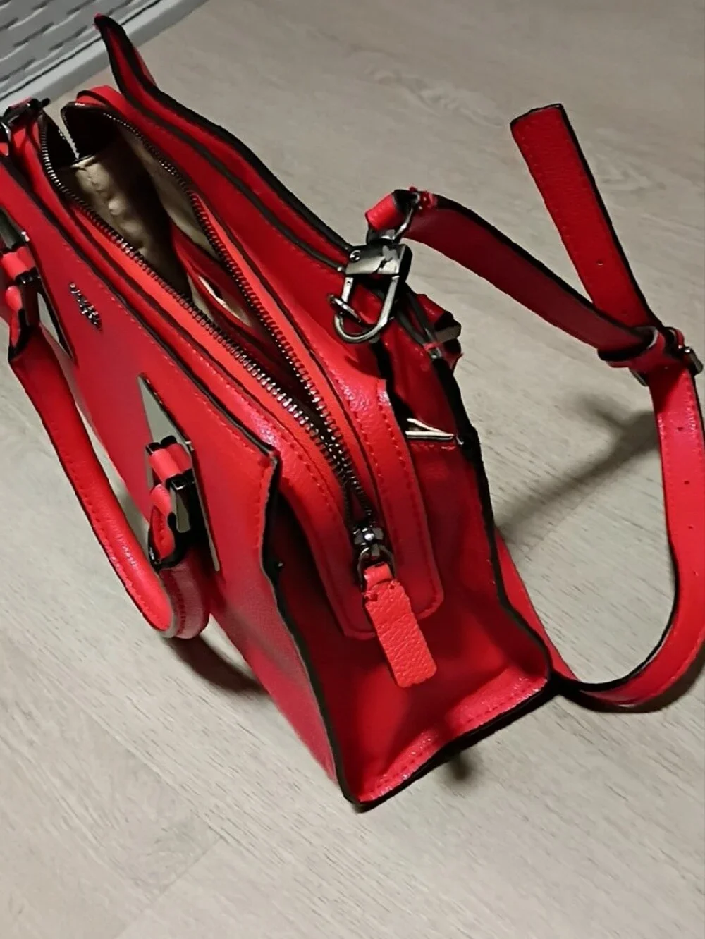Guess Red Leather Structured Satchel with Top Handles